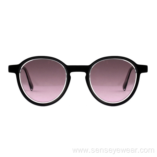 Women Vintage Round Polarized Shades Acetate Sunglasses